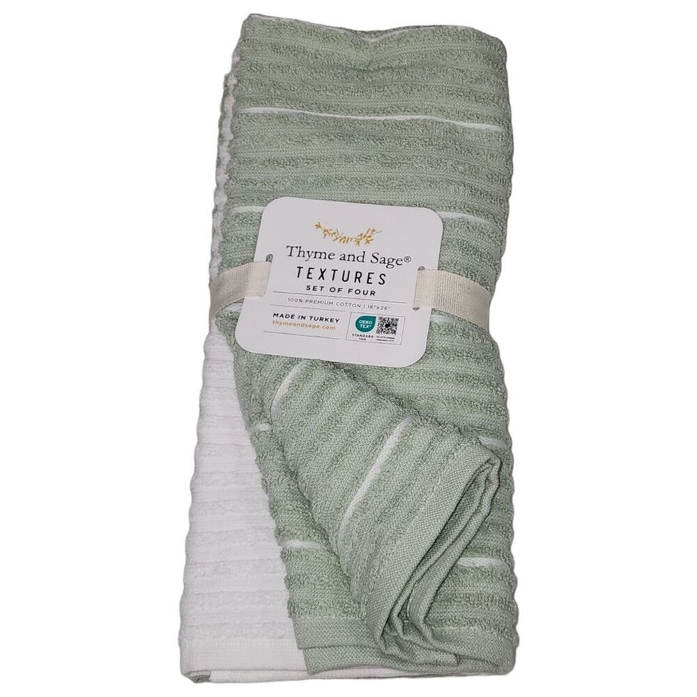 Thyme and Sage Kitchen Towel Set of 4pcs Green‎ and White Striped Turkish Cotton